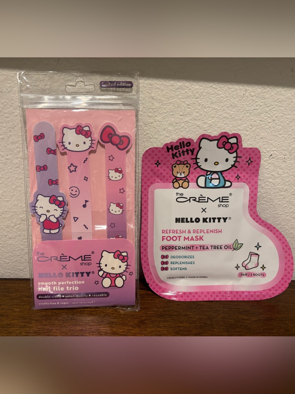 The Crème Shop x Hello Kitty Pink Nail File Trio and 1 Foot Mask